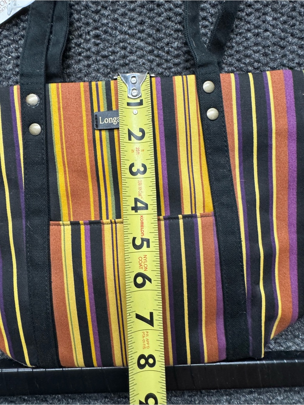 Longaberger Striped Tote in Yellow, Black, Brown & Purple - Picture 3 of 6